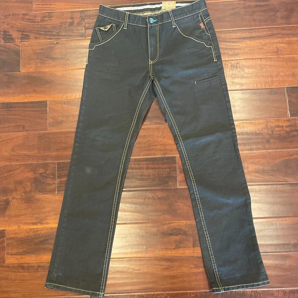 Men's Black Straight-Leg Jeans with Contrast Stitching